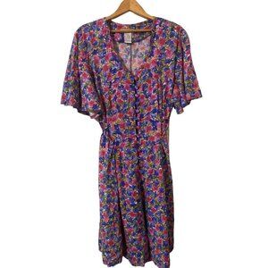 Womens The Avenue Romper Dress Playsuit Purple Pink Floral 22/24 Missing Button